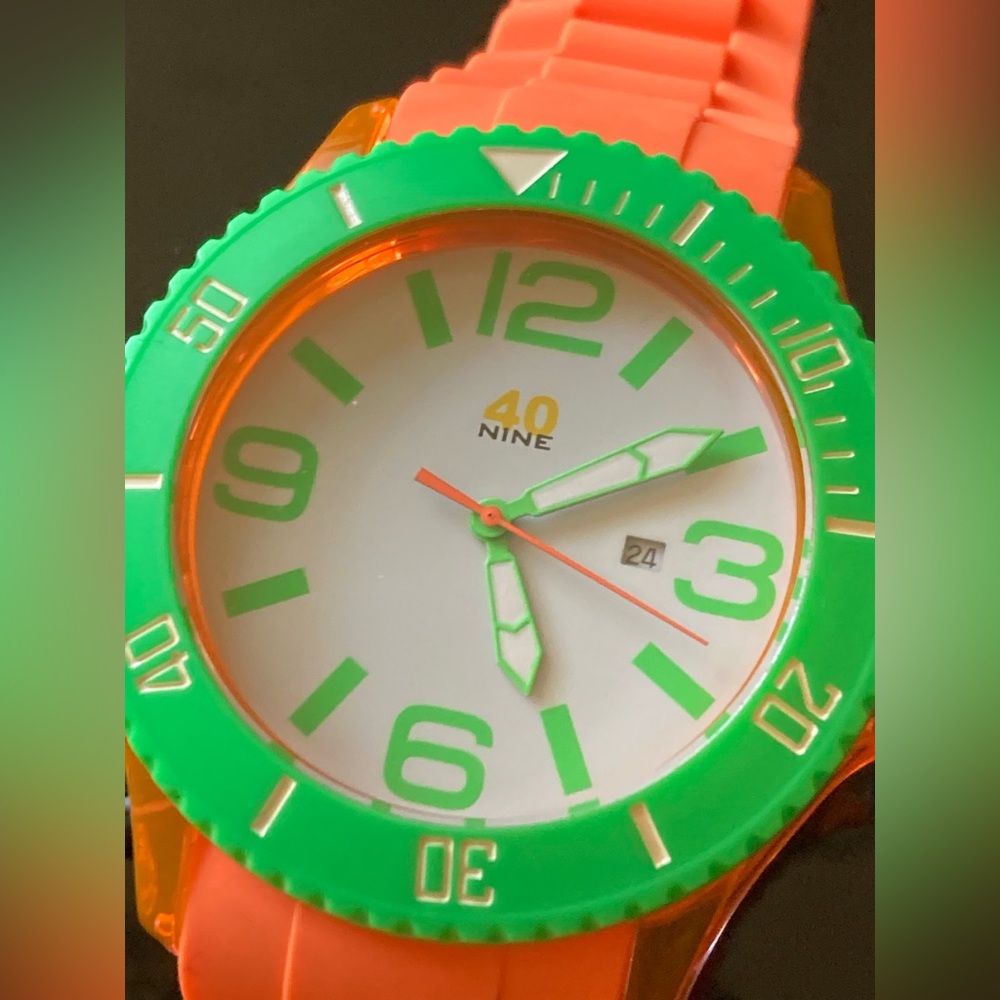 40 Nine Bright Orange and Green Watch | Stainless Steel and Silicone Rubber